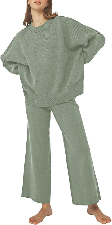 Linsery Women 2 Piece Sweater Sets Long Sleeve Knit Top Matching Wide Leg Pant Knitted Sweatsuit ... | Amazon (US)