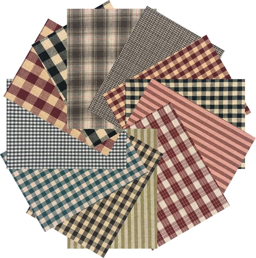 12 PCS 18x22 Inch Vintage Christmas Plaid and Stripe Fat Quarters Precut 130GSM Cotton Check for ... | Amazon (US)