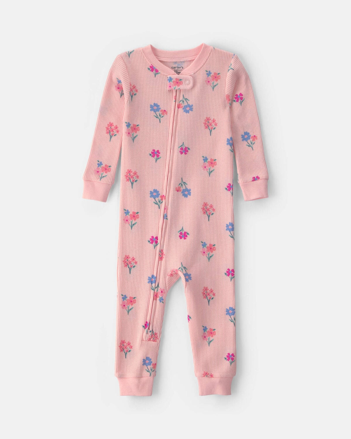 Baby Girl 1-Piece Floral Thermal Waffle Knit Pajama - Pink | Carter's Inc