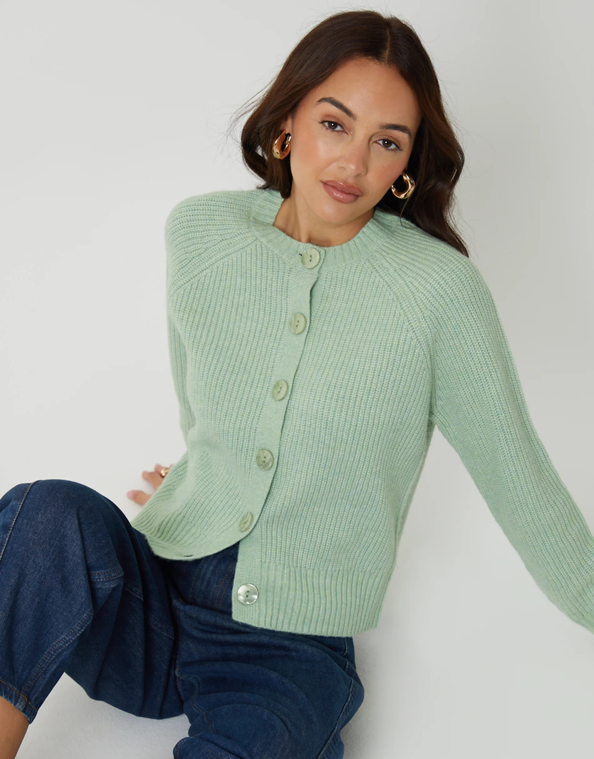 Green Chunky Knit Button Up Cardigan | Threadbare