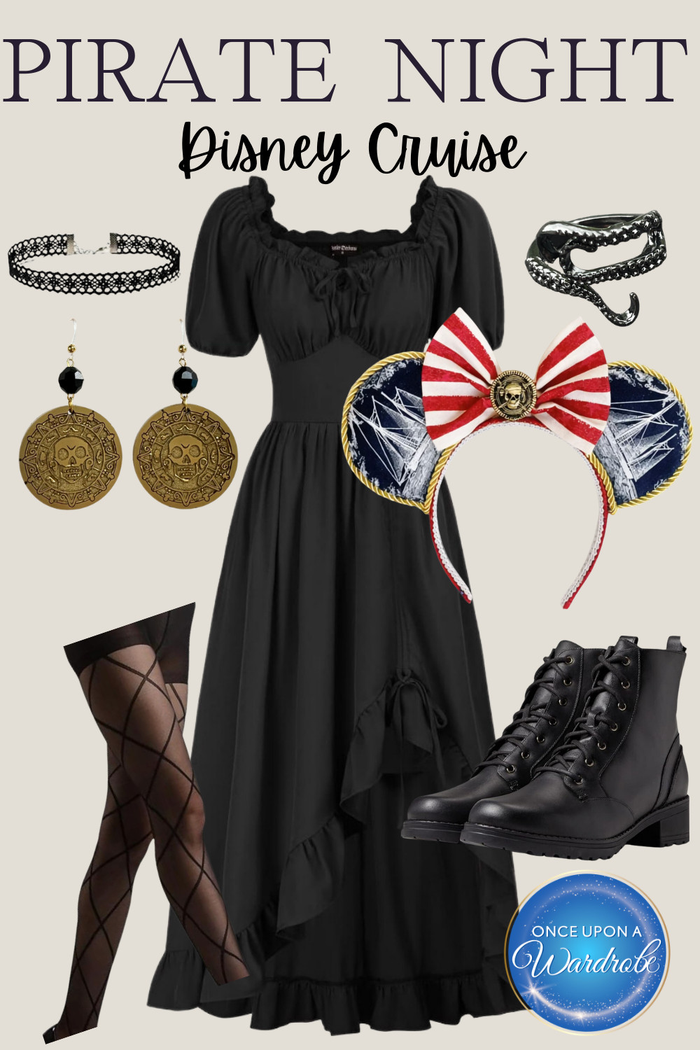 Disney Cruise outfits are so much fun to plan, and Pirate Night is the perfect excuse to go a little bold. This Pirate Night outfit features a flowy black dress styled with pirate-inspired accessories, themed ears, and lace-up boots for a look that feels festive but still comfortable for dinner, deck parties, and fireworks at sea.

If you’re searching for Disney Cruise outfit ideas or women’s Pirate Night outfits that aren’t a full costume, this is an easy, stylish option you can wear all night long. 

 #LTKmomlife #LTKTravel