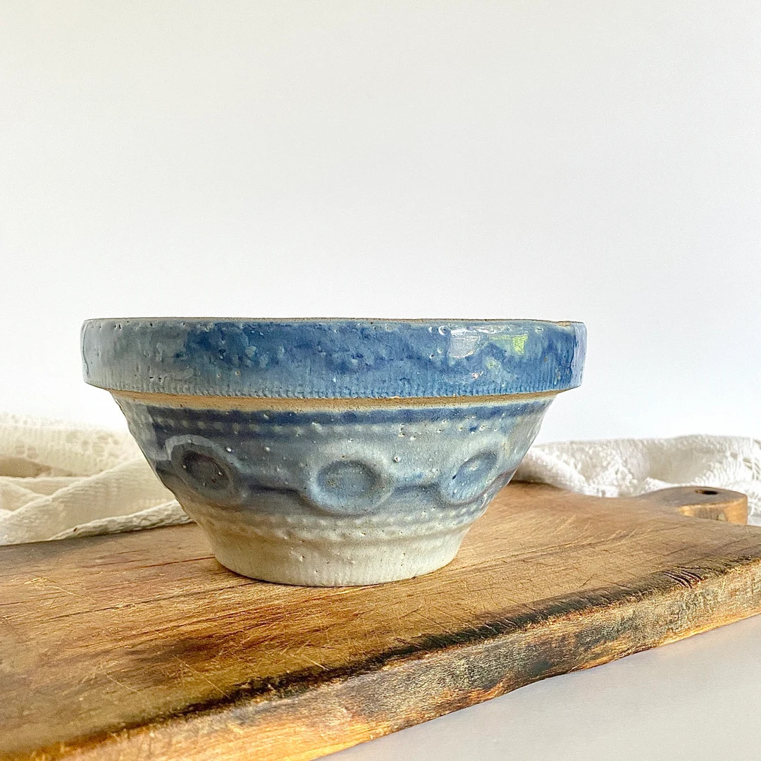 Blue and White Salt Glazed wedding Ring Bowl // Early 1900s Antique Stoneware Crock Mixing Nestin... | Etsy (US)