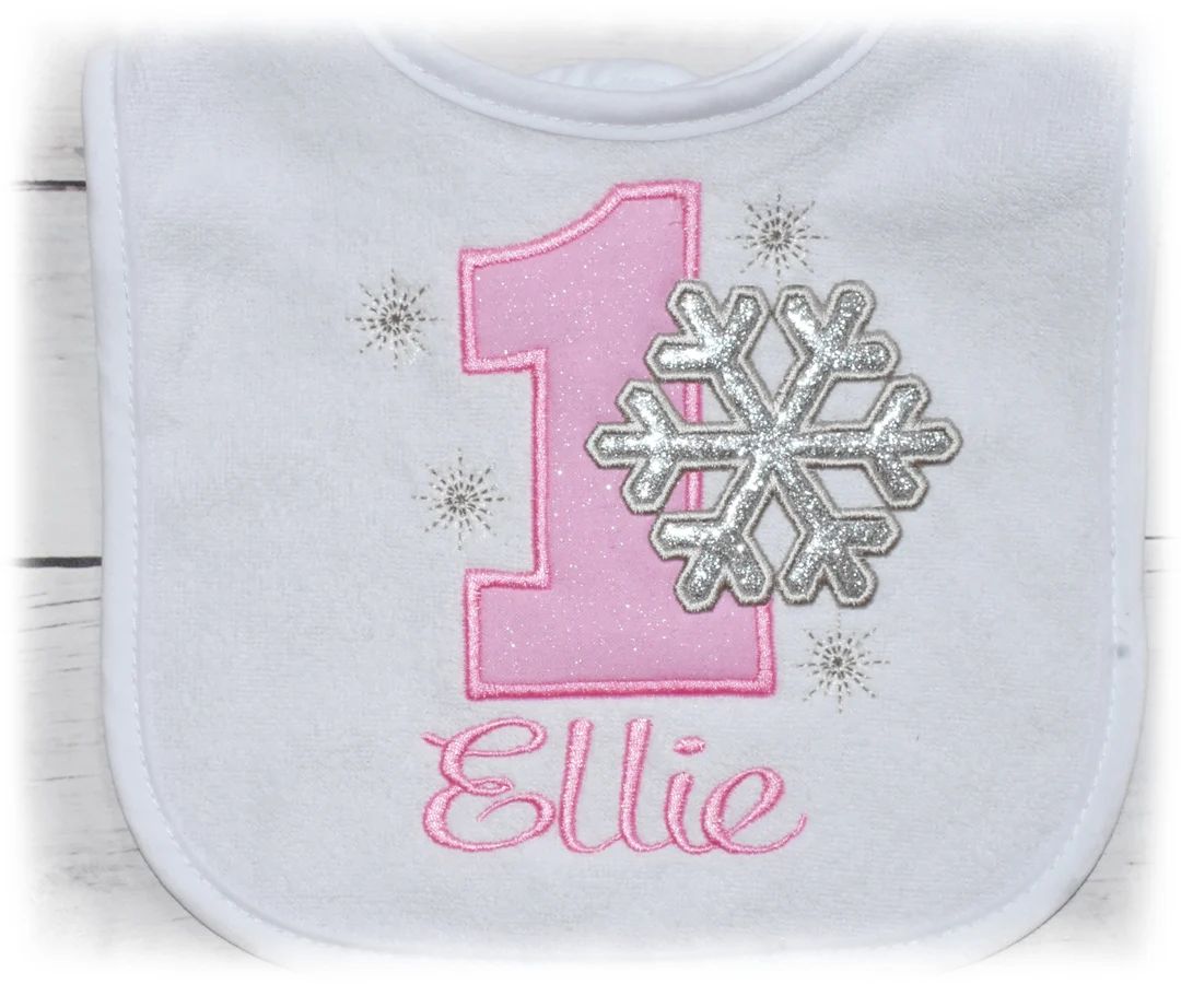 Girl’s Snowflake Birthday Baby Bib, Winter ONEderland bib, snowflake birthday, monogrammed bib,... | Etsy (US)