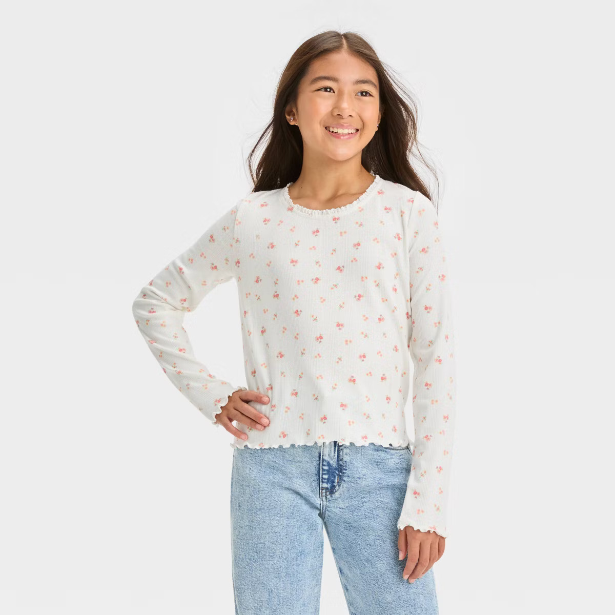 Girls' Long Sleeve Lace Trim T-Shirt - art class™ | Target