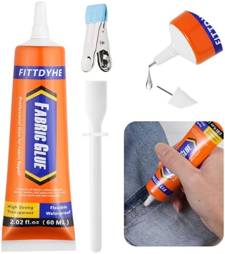 FITTDYHE Fabric Glue Permanent, 60 ML Washable Clear Clothing Glue, Super Fabric Glue for Rhinest... | Amazon (US)