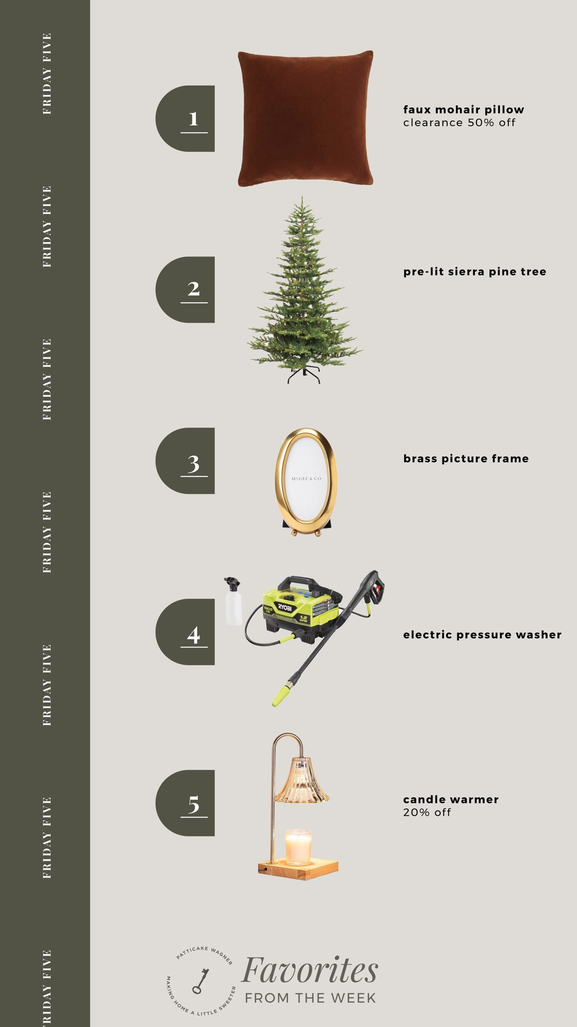 Friday Five: your favorites from the week | fall throw pillow, christmas tree, brass picture frame, pressure washer, candle warmer lamp   

#LTKHome #LTKSaleAlert #LTKStyleTip
