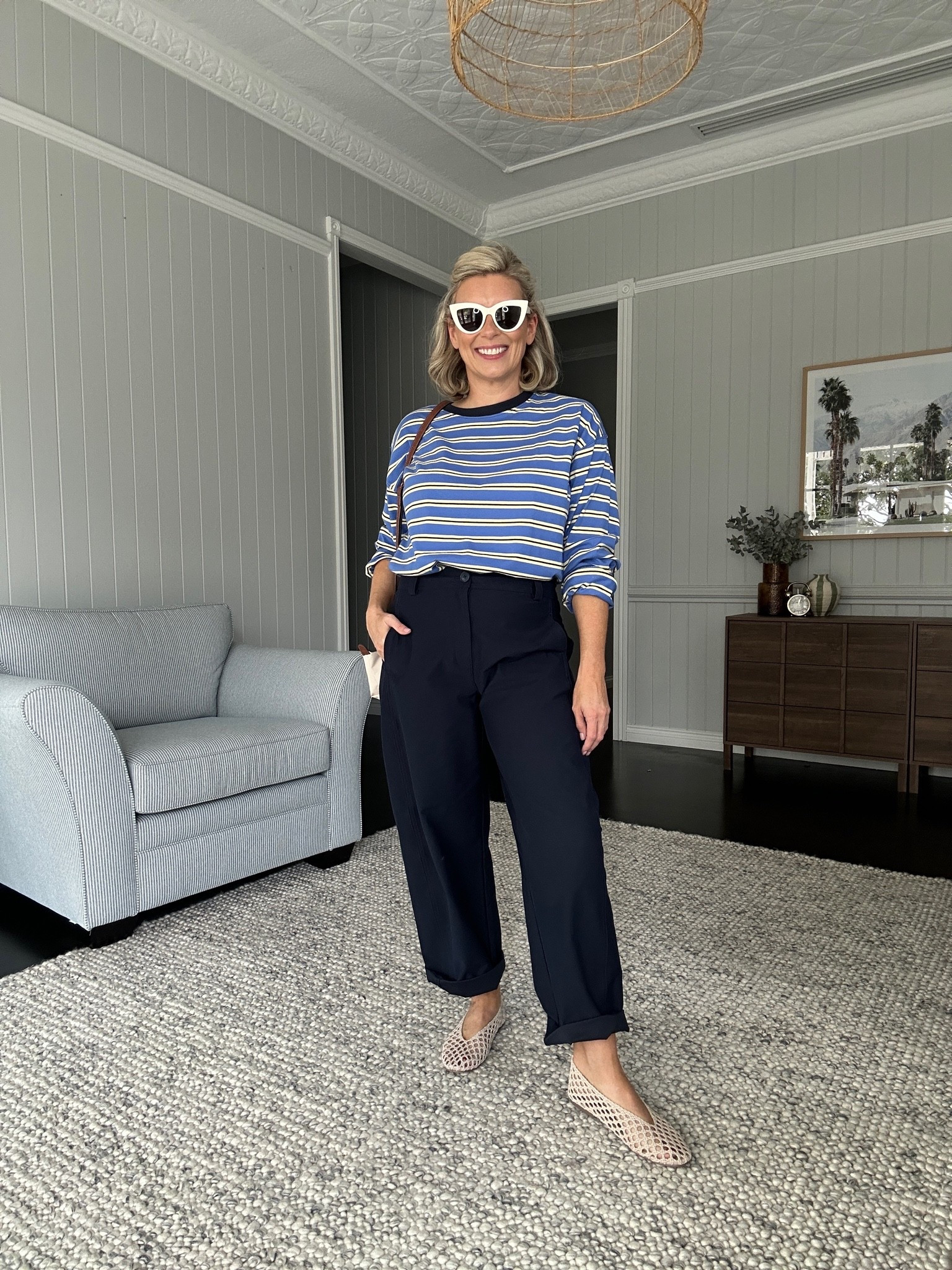 A casual look of navy barrel leg pants with a striped tee for an afternoon lunch at the pub celebrating a friend’s birthday. 
I brought the look together with cream accessories. 

Pants: 10
Top: Small
(Sunnies are old cheap ones)

#LTKaustralia #LTKspring #LTKpetite