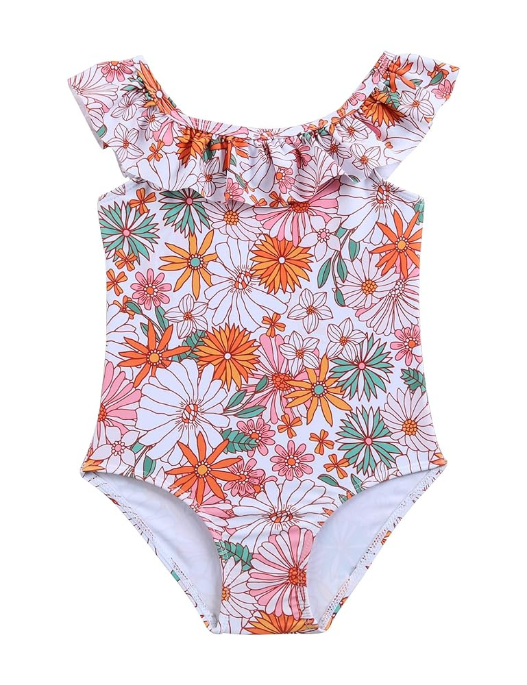 puseky Girls One Piece Swimsuits Kids Bathing Suits Summer Beach Swimwear Quick Dry Ruffle Floral... | Amazon (US)