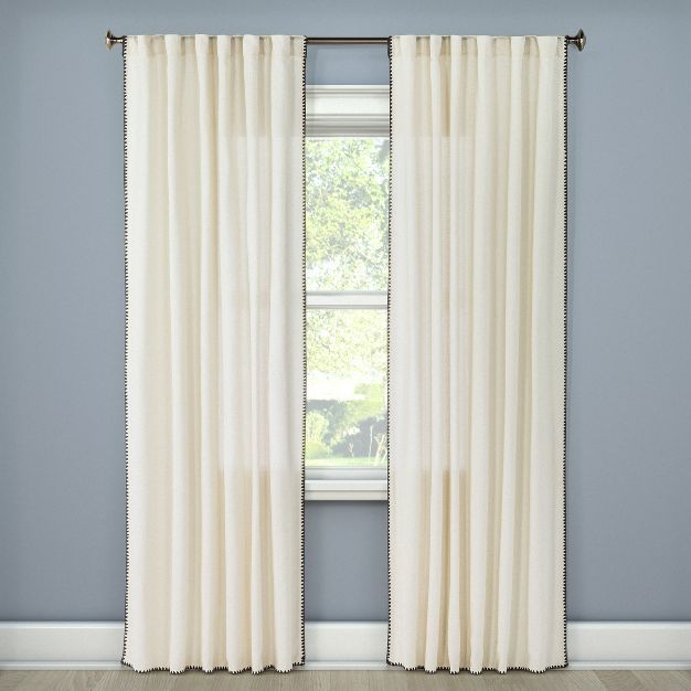 84"x54" Stitched Edge Light Filtering Curtain Panel Cream - Threshold™ | Target
