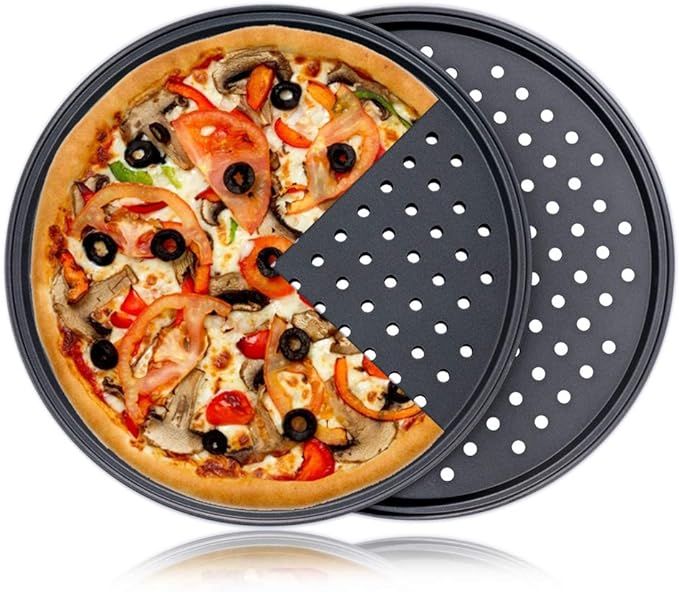 Pizza Pan With Holes, 2 Pack Carbon Steel Perforated Non-Stick Tray Tool Crispy 12inch Round for ... | Amazon (US)