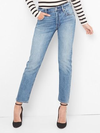 Gap Womens Cone Denim High Rise Straight Jeans (Medium) Medium Indigo Size 24 | Gap US