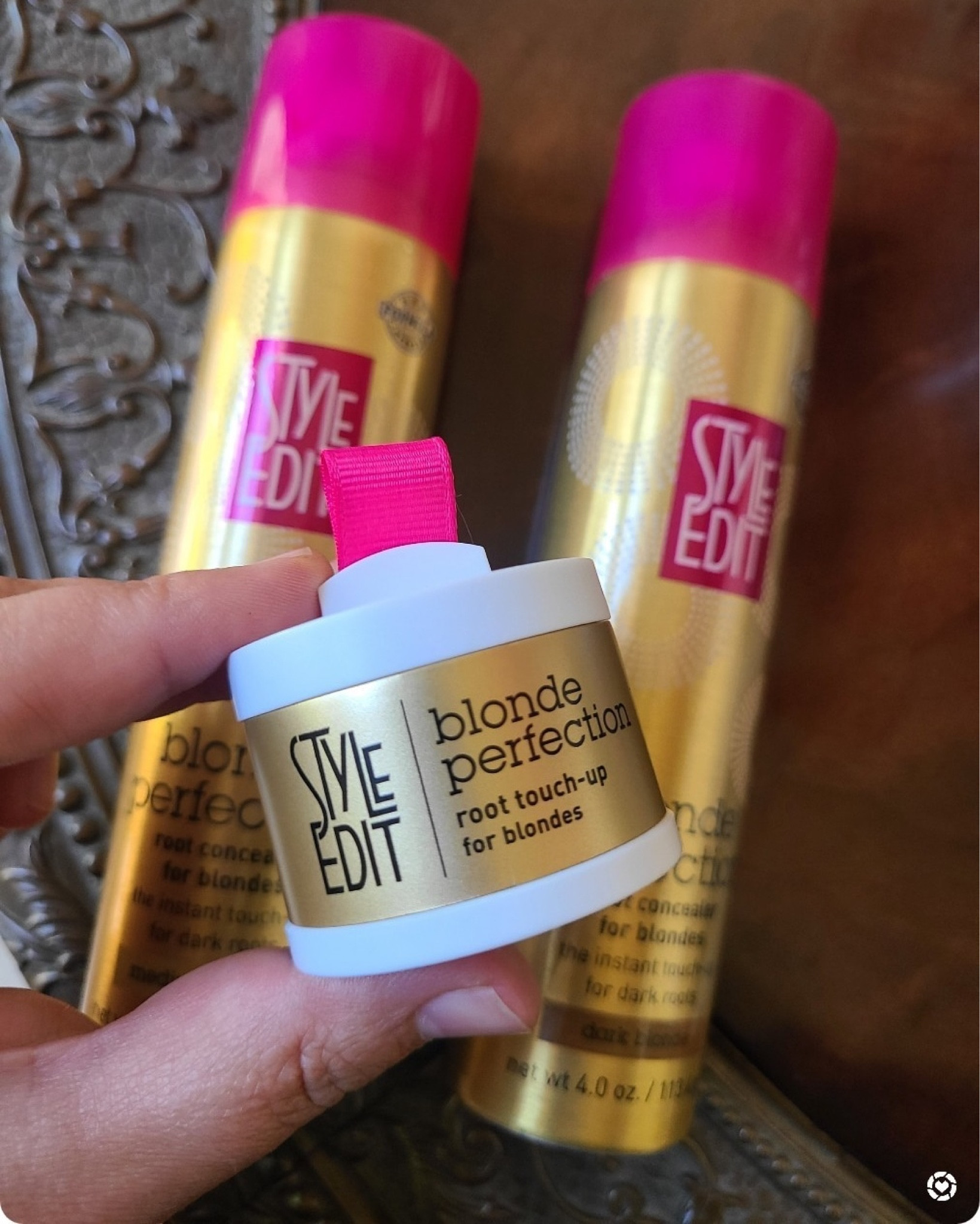 Have an event coming up and roots showing? My hair dresser is booked solid through derby so… style edit to the rescue! 

This is a powder I’m holding that it perfect for travel or to just keep in the car in case you look up and see some random spots that need to be filled in or grey covered! #livinglargeinlilly #styleedit 

#LTKstyletip #LTKbeauty #LTKSeasonal