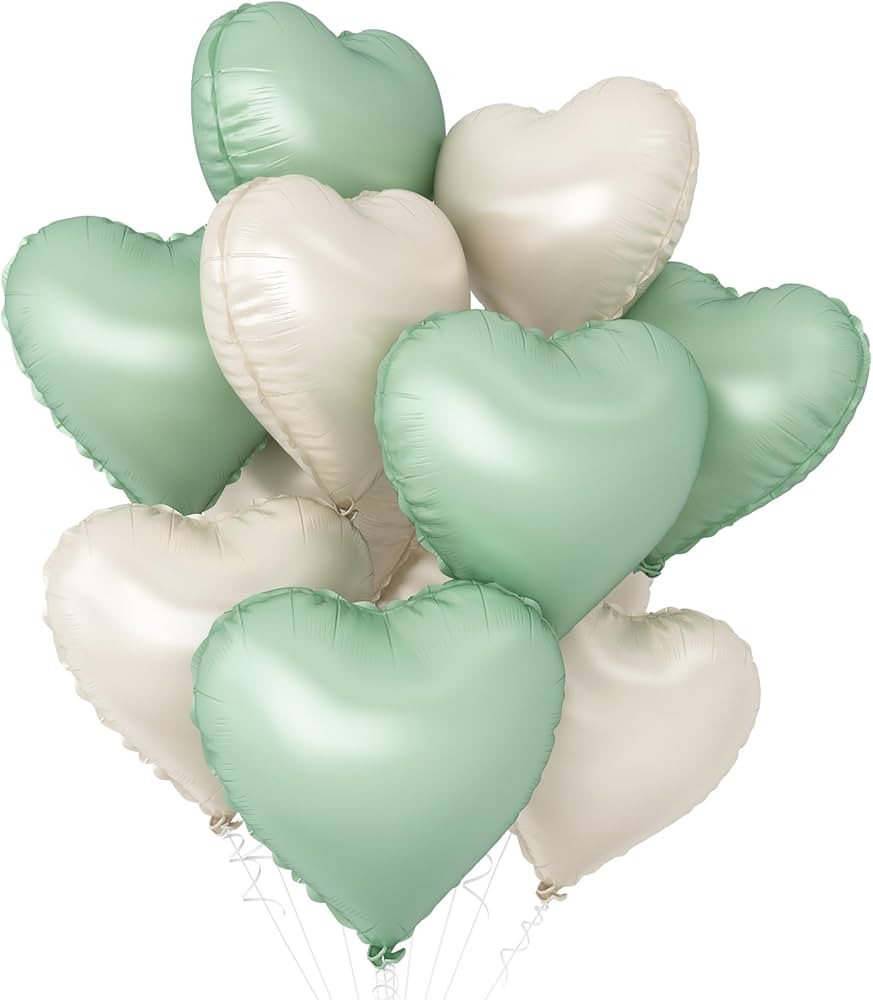 Olive Green Heart Balloons,10Pcs Cream Green Foil Heart Shaped Balloons,18Inch Sand White Sage Gr... | Amazon (US)