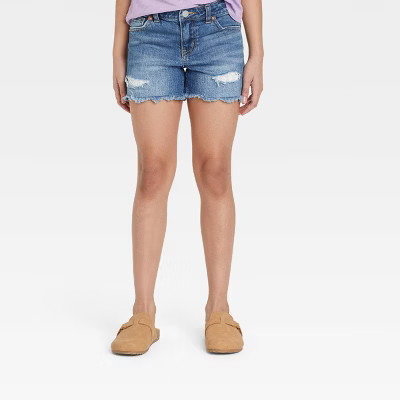 Girls' Destructed Jean Shorts - Cat & Jack™ Medium Wash | Target