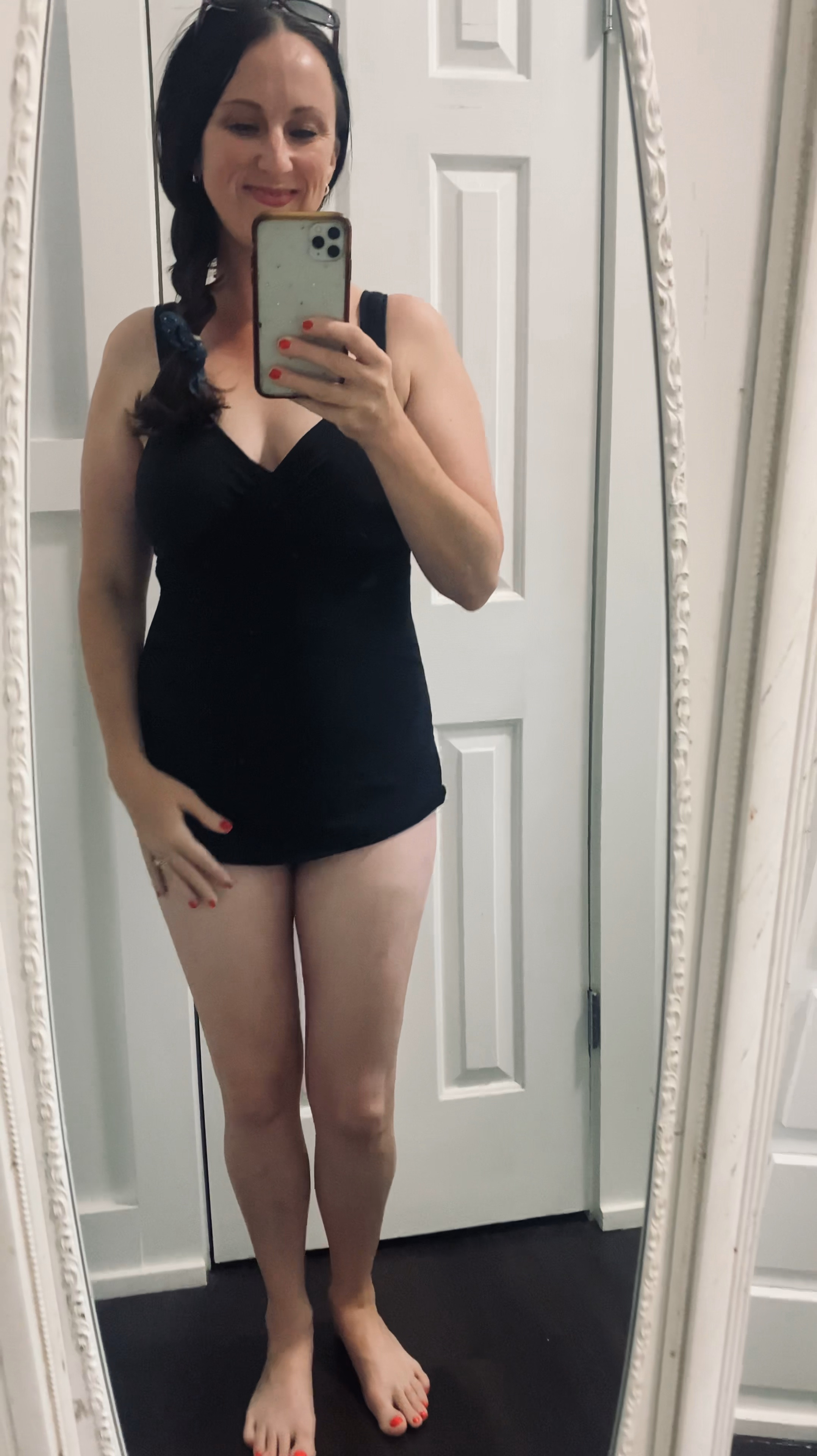 A black one piece that screams Audrey Hepburn ! 🖤 This ruched swimsuit is ideal for mamas, as it’s so forgiving in the tummy area and provides just the right amount of support and coverage. Feel elegant and confident in the water this summer! 

Available in Black & Blackberry (deep purple).

#LTKSummerSales #LTKOver40