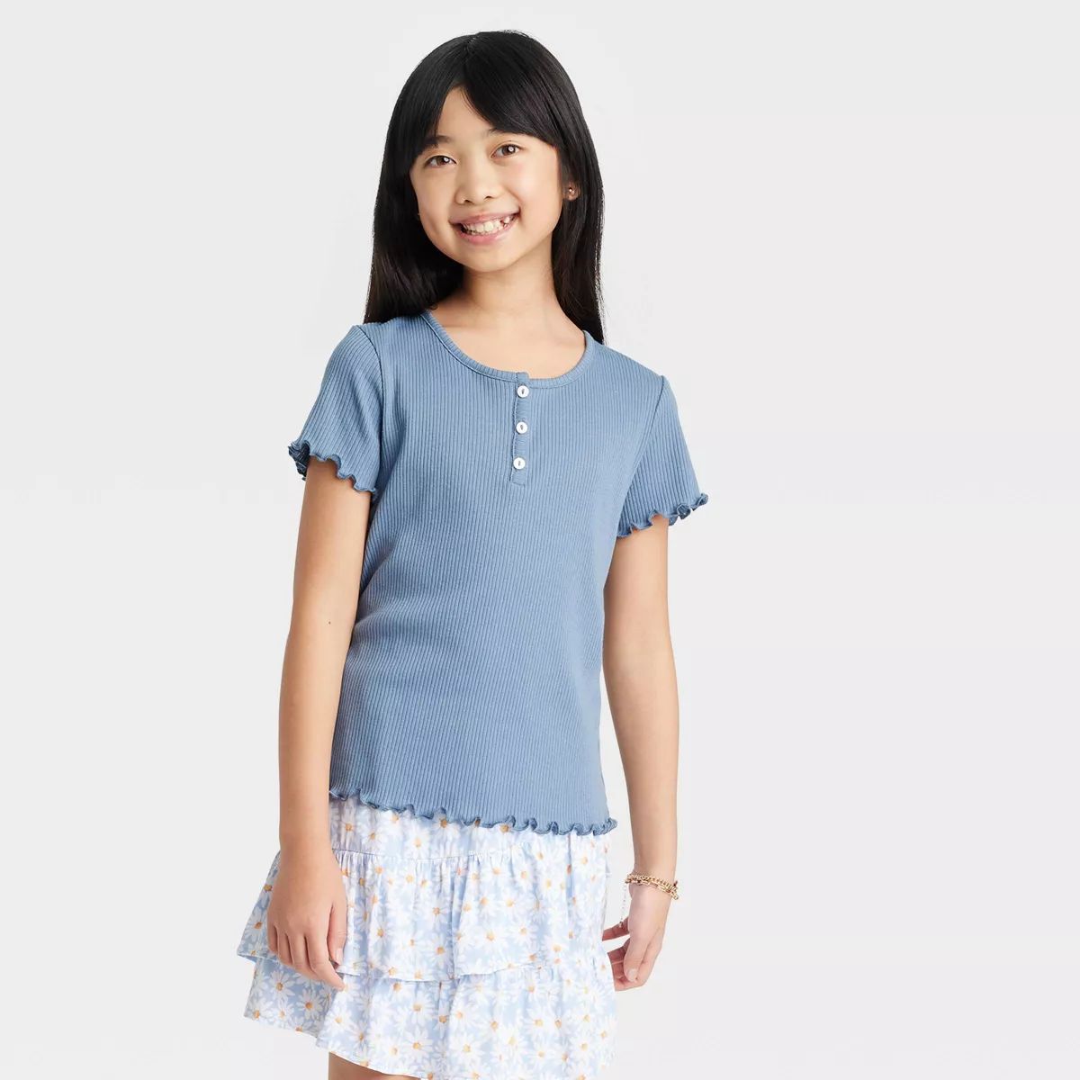 Girls' Short Sleeve Henley T-Shirt - art class™ | Target
