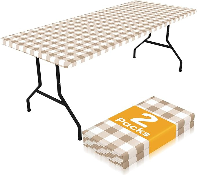 Smiry Picnic Table Cloth 2 Pack, Waterproof Elastic Fitted Tablecloths for 6FT Rectangle Tables, ... | Amazon (US)