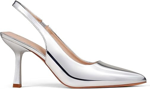 GENSHUO Women's Slingback Kitten Heel Pointed Closed Toe Stiletto Pumps Slip on Elastic Strap Wed... | Amazon (US)