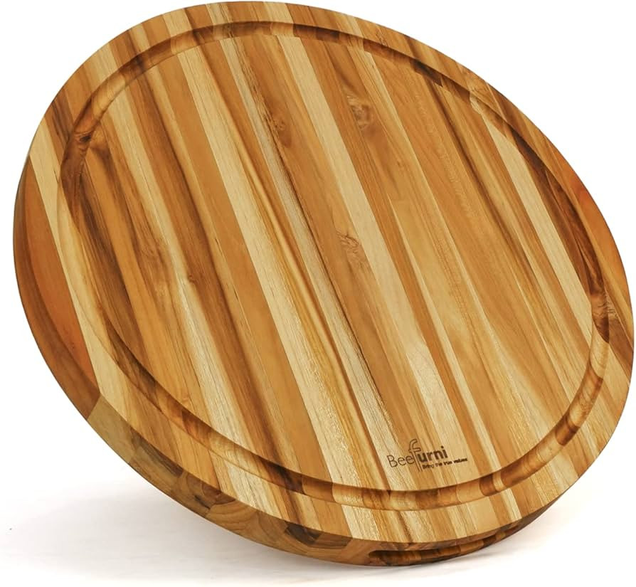 BEEFURNI Premium Round Wood Cutting Board with Juice Groove, Teak Wooden Cutting Boards for Kitch... | Amazon (US)