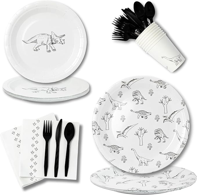 Modern Dinosaur Party Plates Kids Birthday, Baby Shower - Disposable Dino Paper Decorations, Cups... | Amazon (US)