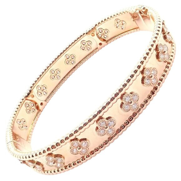 Authentic! Van Cleef & Arpels 18k Rose Gold Diamond Clovers Bangle Bracelet | Poshmark