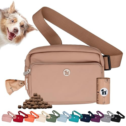 Puppington 3-in-1 Crossbody Dog Walking Bag & Treat Pouch with Matching Planet Safe Poop Bags & Built-In Dispenser - Dog Mom Gift for Puppy Training with Zippered Pockets (Latte Beige) | Amazon (US)