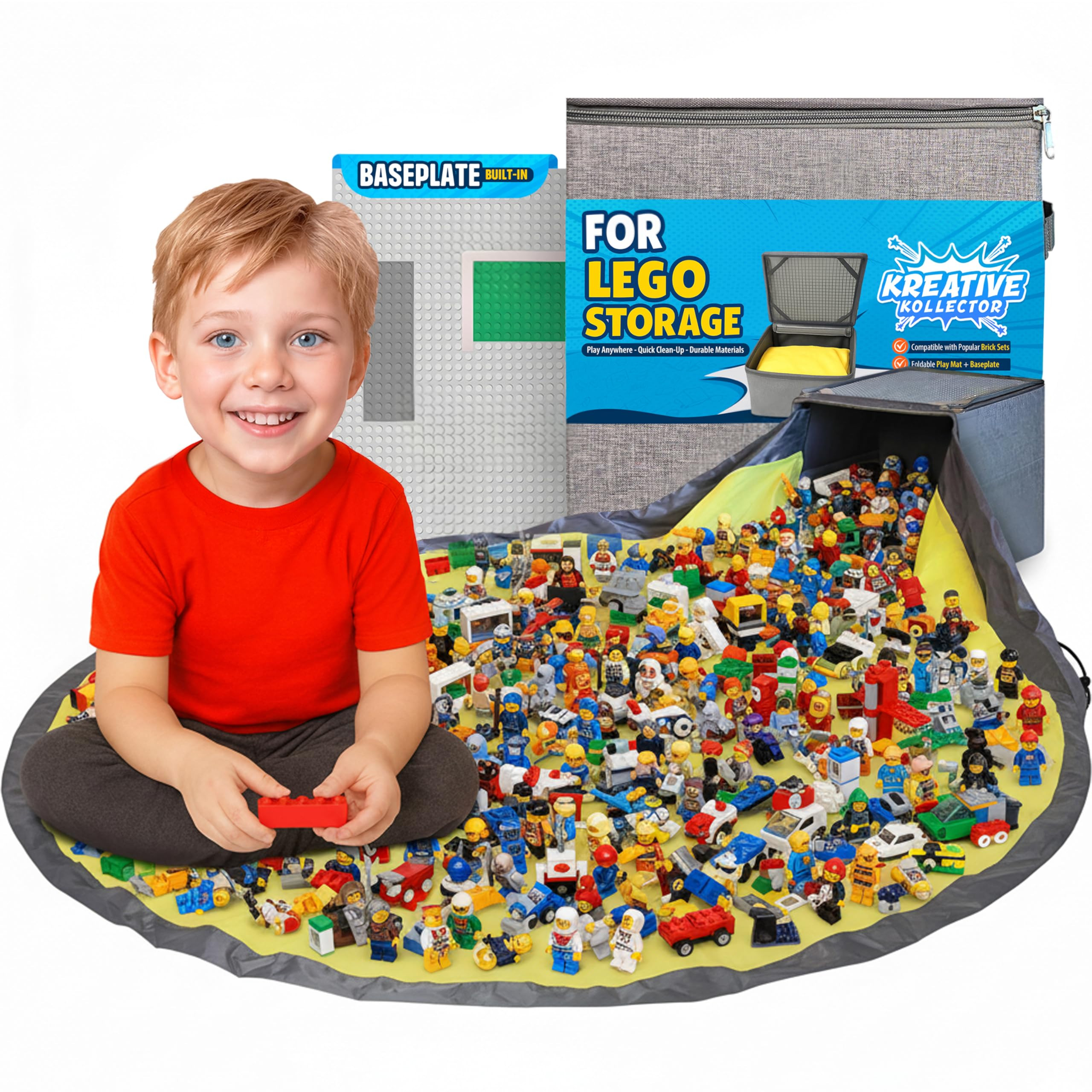 BrickCaddy LEGO Storage Box and Play Mat Toy Organizer for Kids Bricks, Portable Toy Storage Bin ... | Amazon (US)