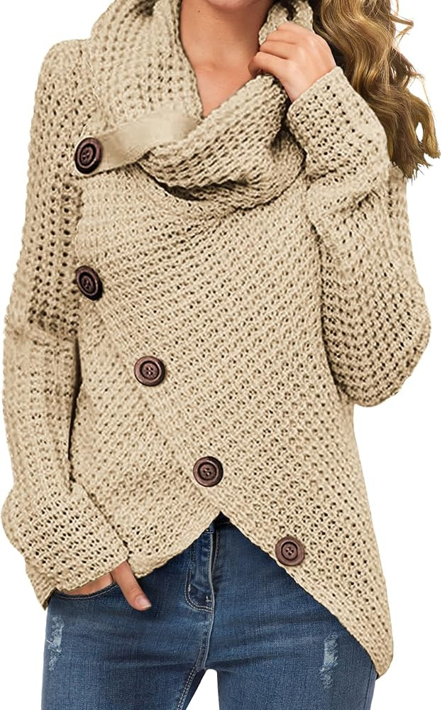 GRECERELLE Chunky Knit Cowl Neck Sweaters for Women Fall Winter Sweater | Amazon (US)