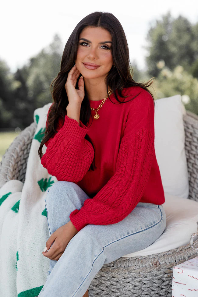 Wrapped In Red Cable Knit Sweater | Pink Lily