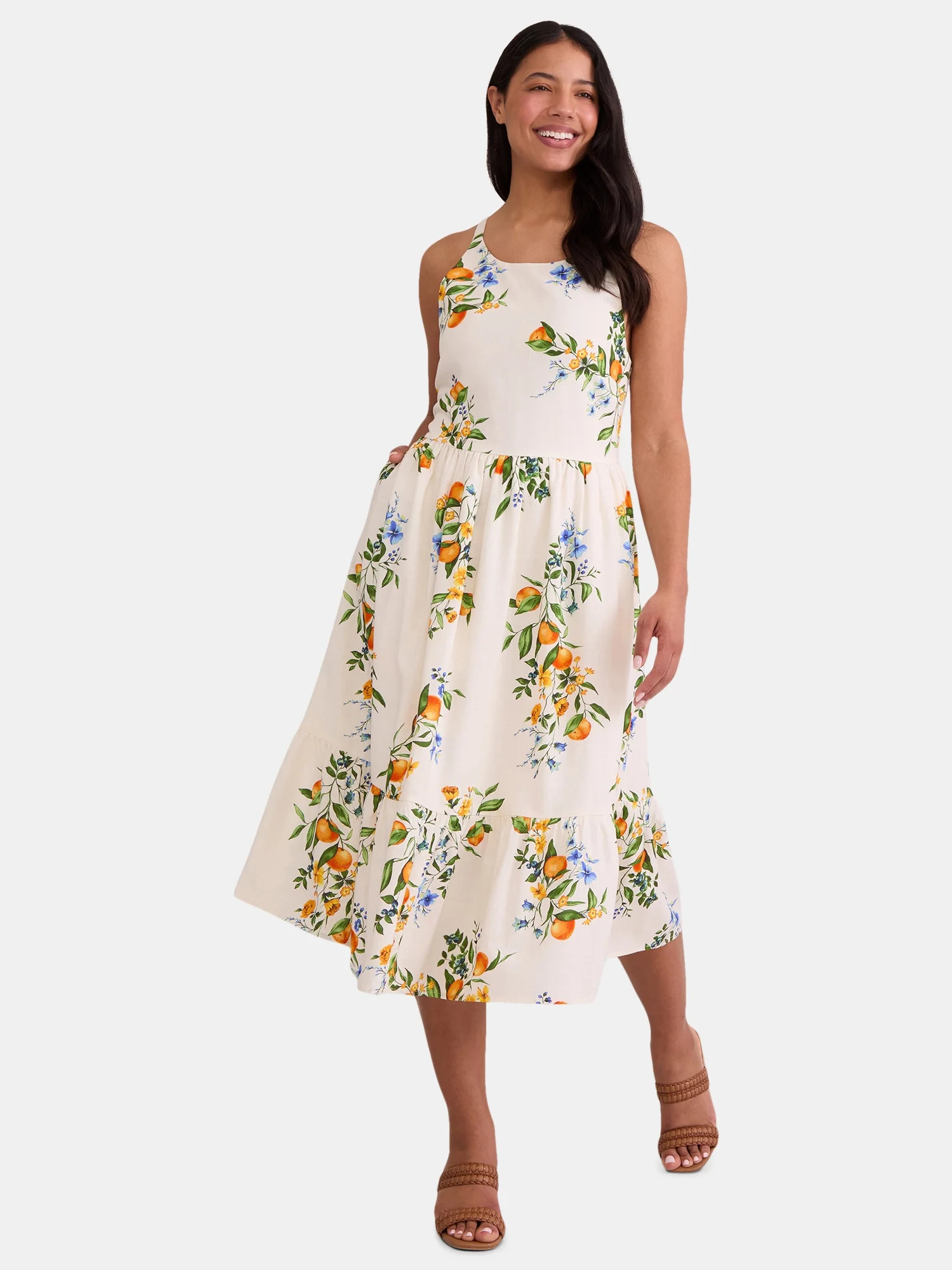 Time and Tru Women's Tie Back Maxi Dress, Sizes XS-XXXL | Walmart (US)