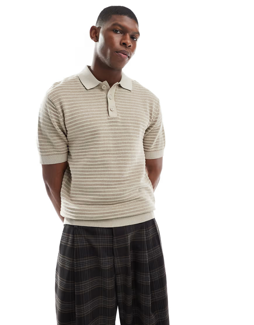ONLY & SONS knit polo in cream & sage-White | ASOS (Global)