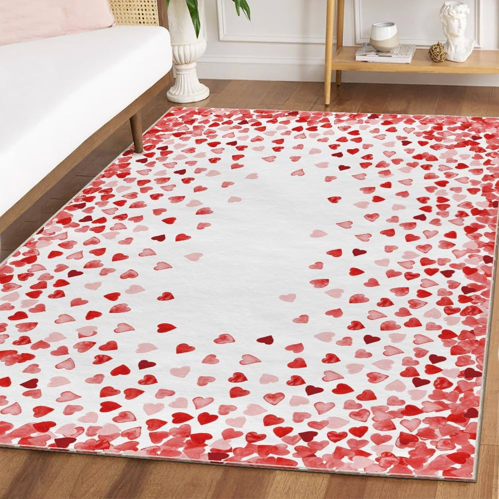 Artoid Mode Red Love Hearts Valentine's Day Area Rug, Anniversary Home Decor Low-Profile Washable... | Amazon (US)