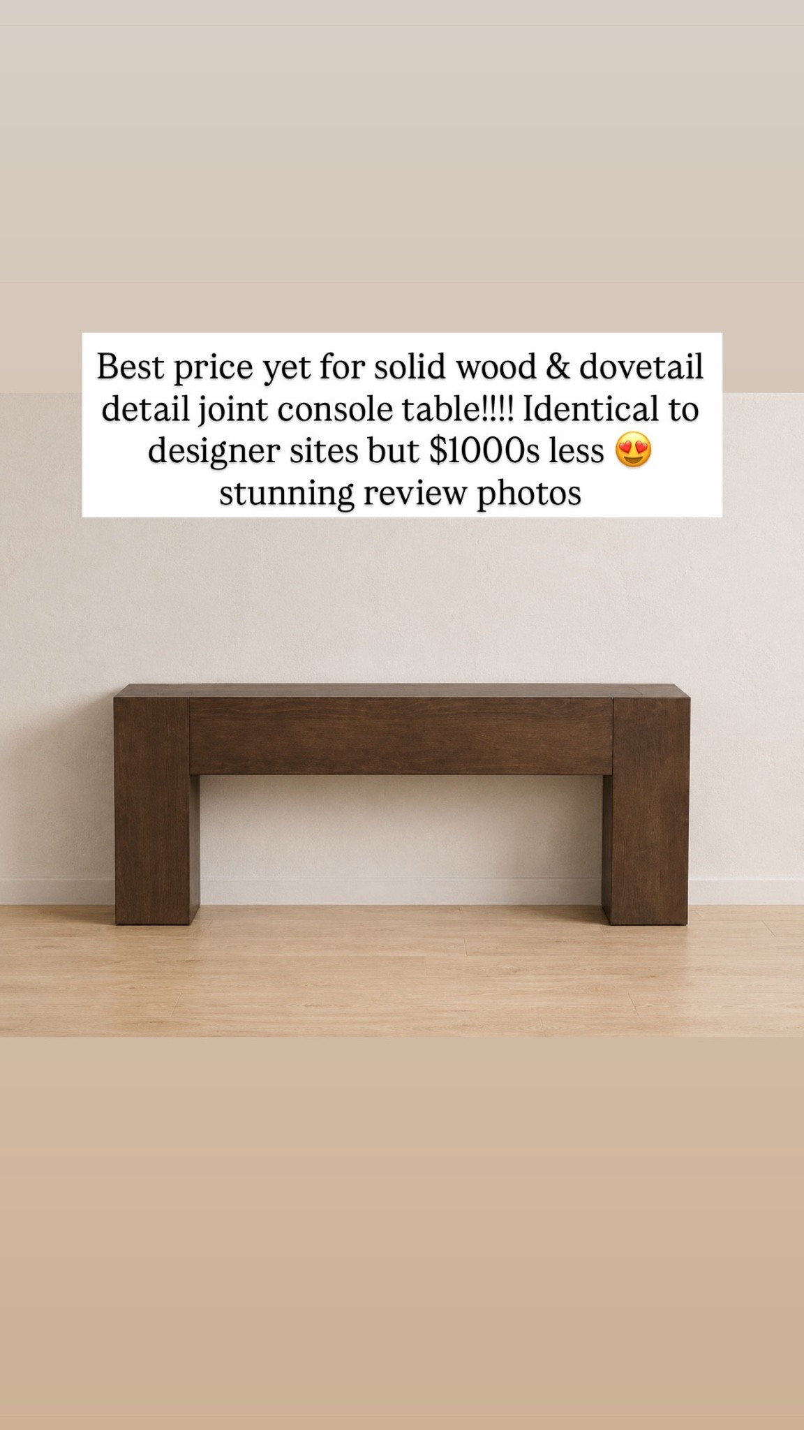 Best price yet for solid wood & dovetail detail joint console table!!!! Identical to designer sites but $1000s less 😍 stunning review photos