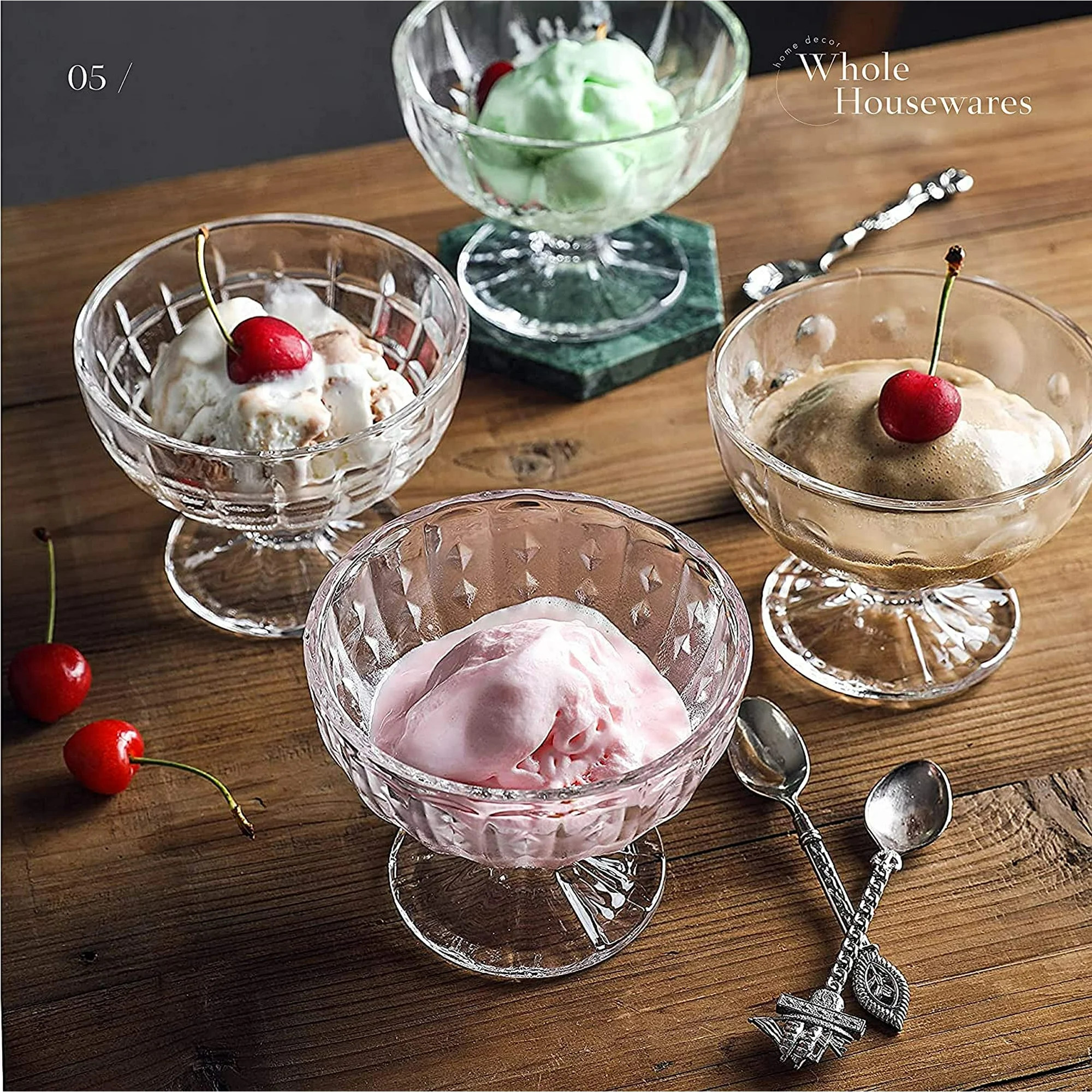 Glass Dessert Bowls | Set Of 4 Unique Cups | 8 Ounce Clear Glass | Glass Ice Cream Sunda | Walmart (US)