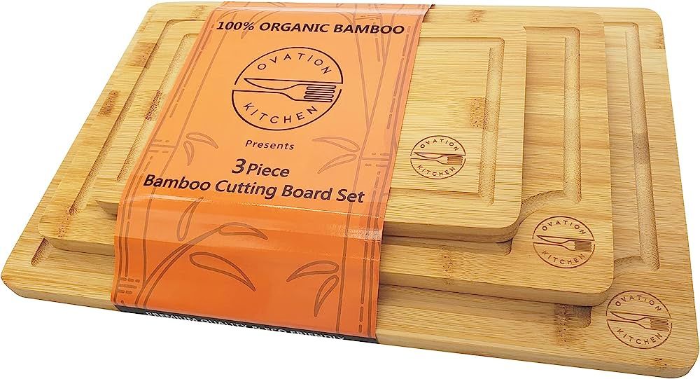 Bamboo Cutting Board Set Of 3 - Best Bamboo Cutting Boards For Home Kitchen With Juice Groove & H... | Amazon (US)