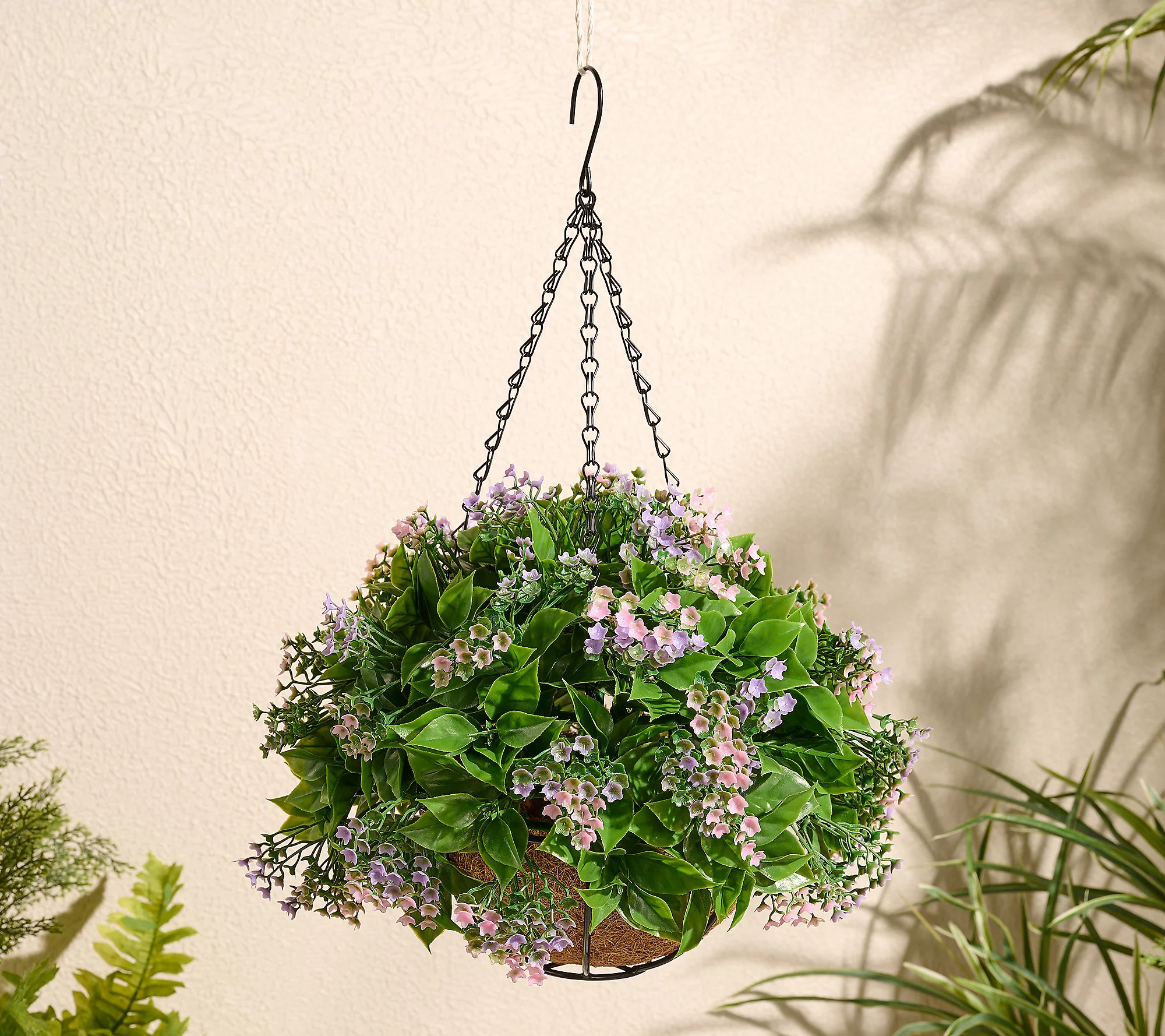 Wicker Park 13"" Faux Laurel Leaf Wispy Flowers Hanging Basket | QVC