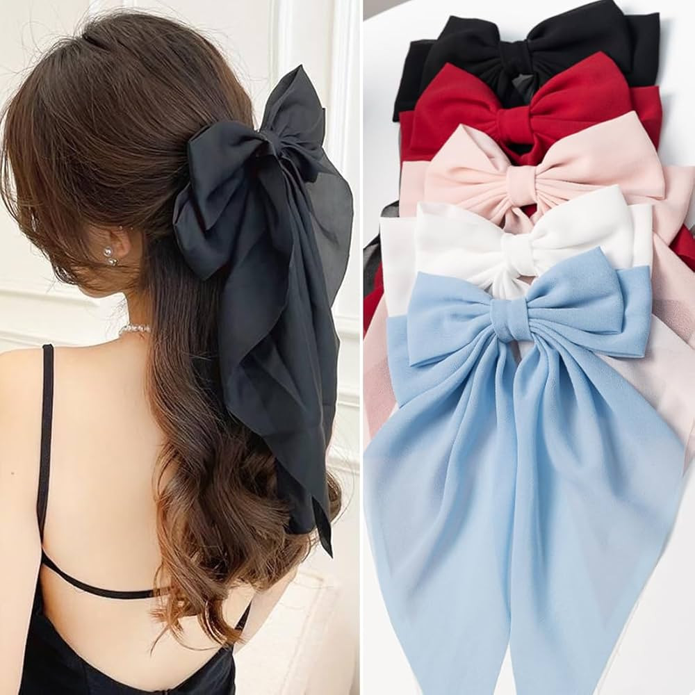 Hair Bows for Women & Girls: Big Bow Clips with Ribbons - Bow-Knot Clips for Thick & Thin Hair, N... | Amazon (US)
