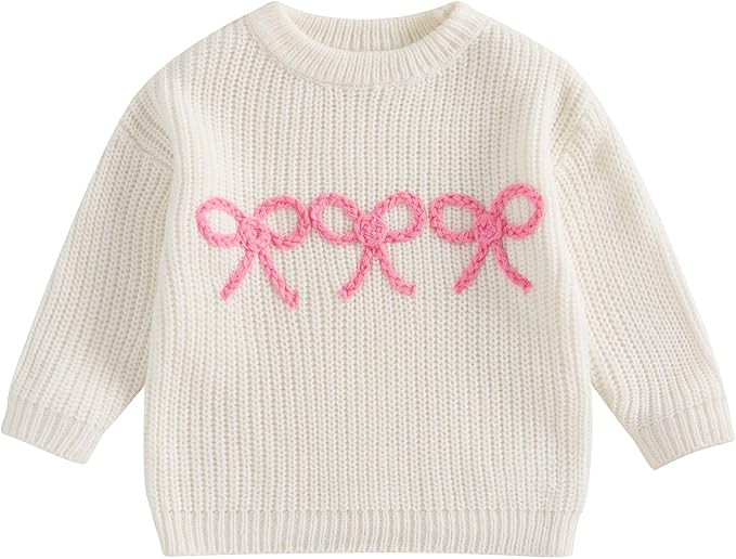Toddler Baby Girl Chunky Sweater Cherry Embroidery Knit Sweater Pullover Crewneck Shirt Valentine... | Amazon (US)