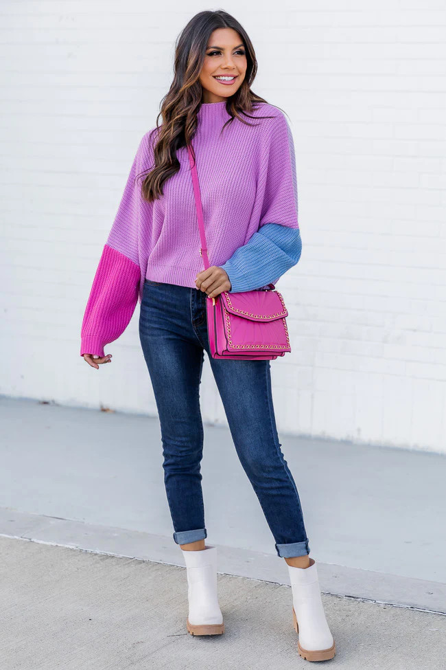 See You Swoon Purple Colorblock Sweater | Pink Lily