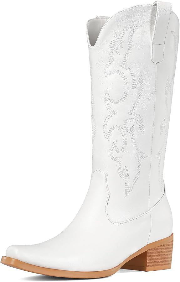 Cowboy Boots for Women - Embroidered Cowgirl Boots Western Mid Calf Fashion Chunky Heel Pointed T... | Amazon (US)