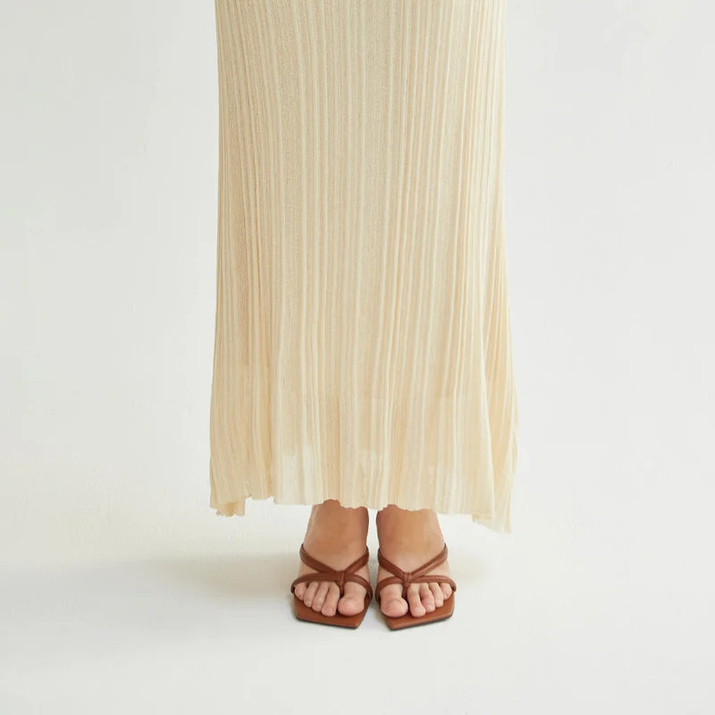 Crescent Shirley Pleated Knit Skirt - White - S | Verishop