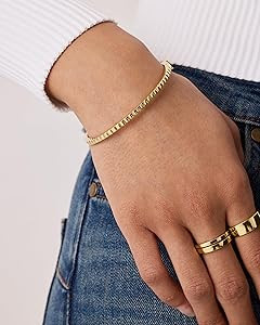 PAVOI 14K Gold Plated Cubic Zirconia Bangle Tennis Bracelets for Women | Classic Love Cuff Bangle... | Amazon (US)