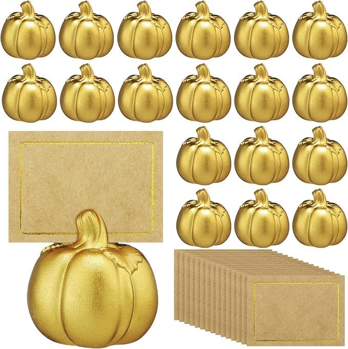 Leyndo 18 Pcs Mini Gold Pumpkin Place Card Holders with 36 Pcs Place Cards Golden Pumpkin Table C... | Amazon (US)