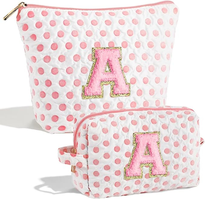 YOOLIFE Cute Makeup Bag for Women - Personalized Pink White Initial Cosmetic Travel Bag for Women... | Amazon (US)