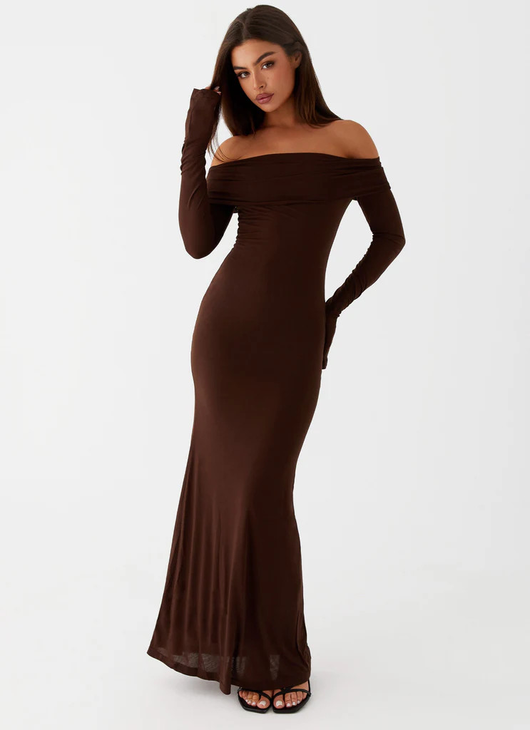 Cocoa Long Sleeve Maxi Dress - Chocolate | Peppermayo (Global)