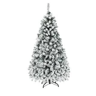 Gymax 6 ft. Pre-Lit Artificial Christmas Tree Snow Flocked Hinged Pine Tree with Metal Stand GYM0... | The Home Depot