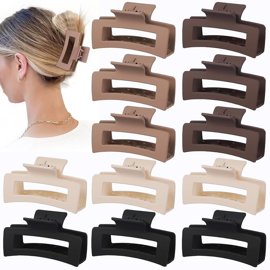 Hair Claw Clips, 3.5 Inch Medium Square Jaw Clips 12 Pcs for Thick and Thin Hair - Matte Black, D... | Amazon (US)