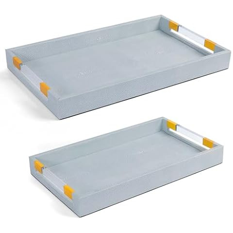 Modern Elegant 18"x12" Rectangle Baby Light Blue Shagreen Decorative Ottoman Coffee Table Perfume... | Amazon (US)