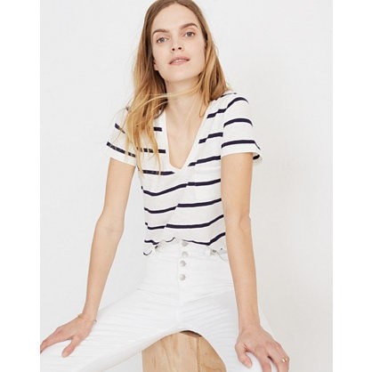Whisper Cotton V-Neck Pocket Tee in Creston Stripe | Madewell