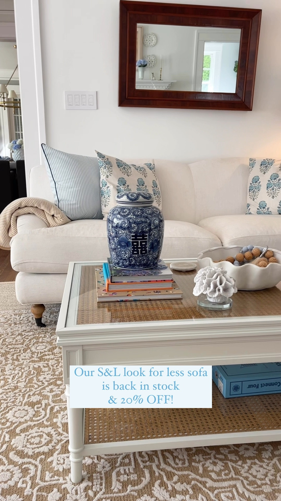 Shop our Serena & Lily Miramar dupe sofa now on sale for 4th of July!! It was recently restocked and is now 20% OFF!! I highly recommend if you’re in the market for a gorgeous English roll arm style sofa. Tons of fabric choices, and customizable legs! 😍🙌🏻

Coffee table is discontinued from S&L, linked an alternative & other items from our living room 🤍

#LTKSummerSales #LTKHome #LTKVideo